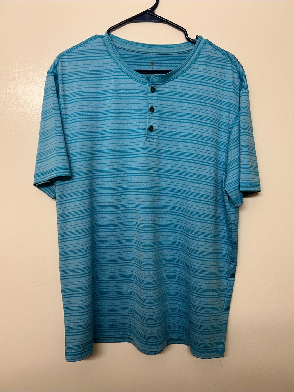 Striped Short-Sleeve Henley Tee in Light Teal